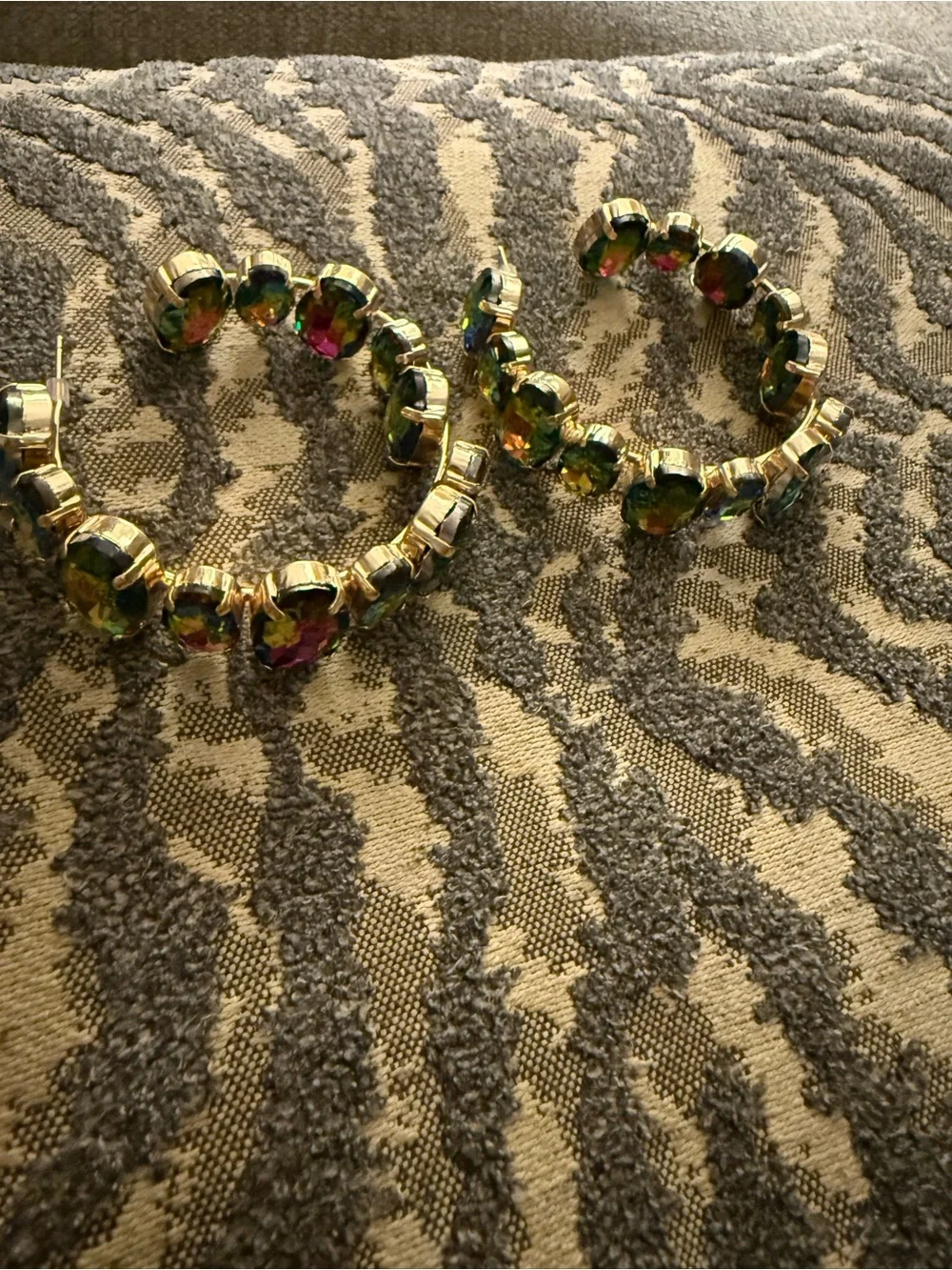 Gold Hoop Earrings with Multicolor Crystal Accents